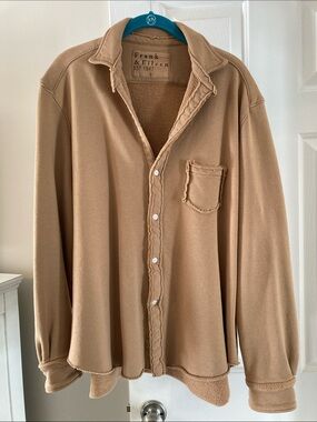Frank & Eileen Eileen Triple Fleece Camel Frayed-Edge Button Shirt Jacket